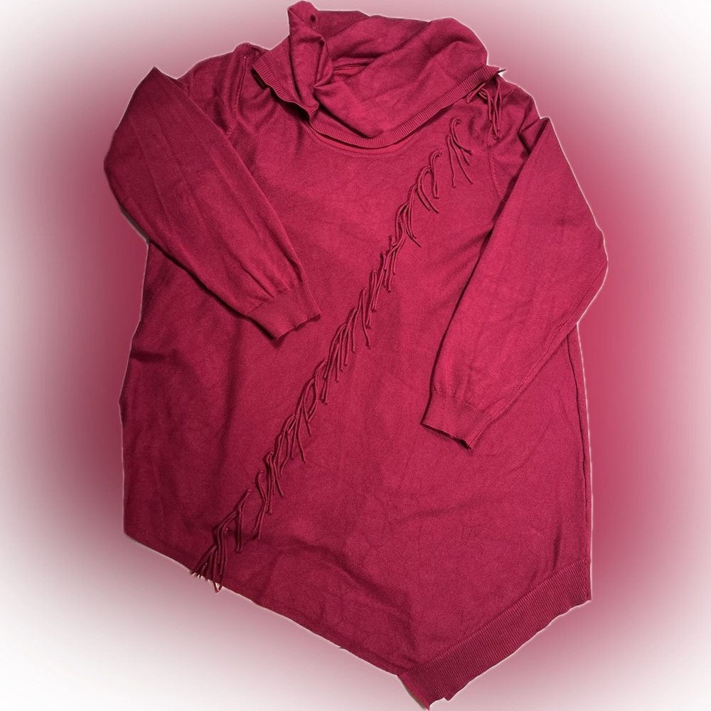 Lee Burgundy Women's Sweater with Fringe Detail, Size 1X - Picture 8 of 11